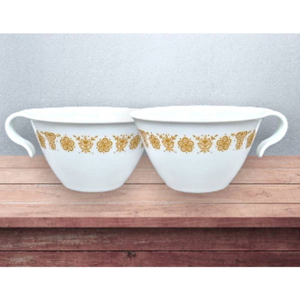 2 Vintage Cornell Corning Butterfly Gold Creamer Cup Milk Glass Made in The USA